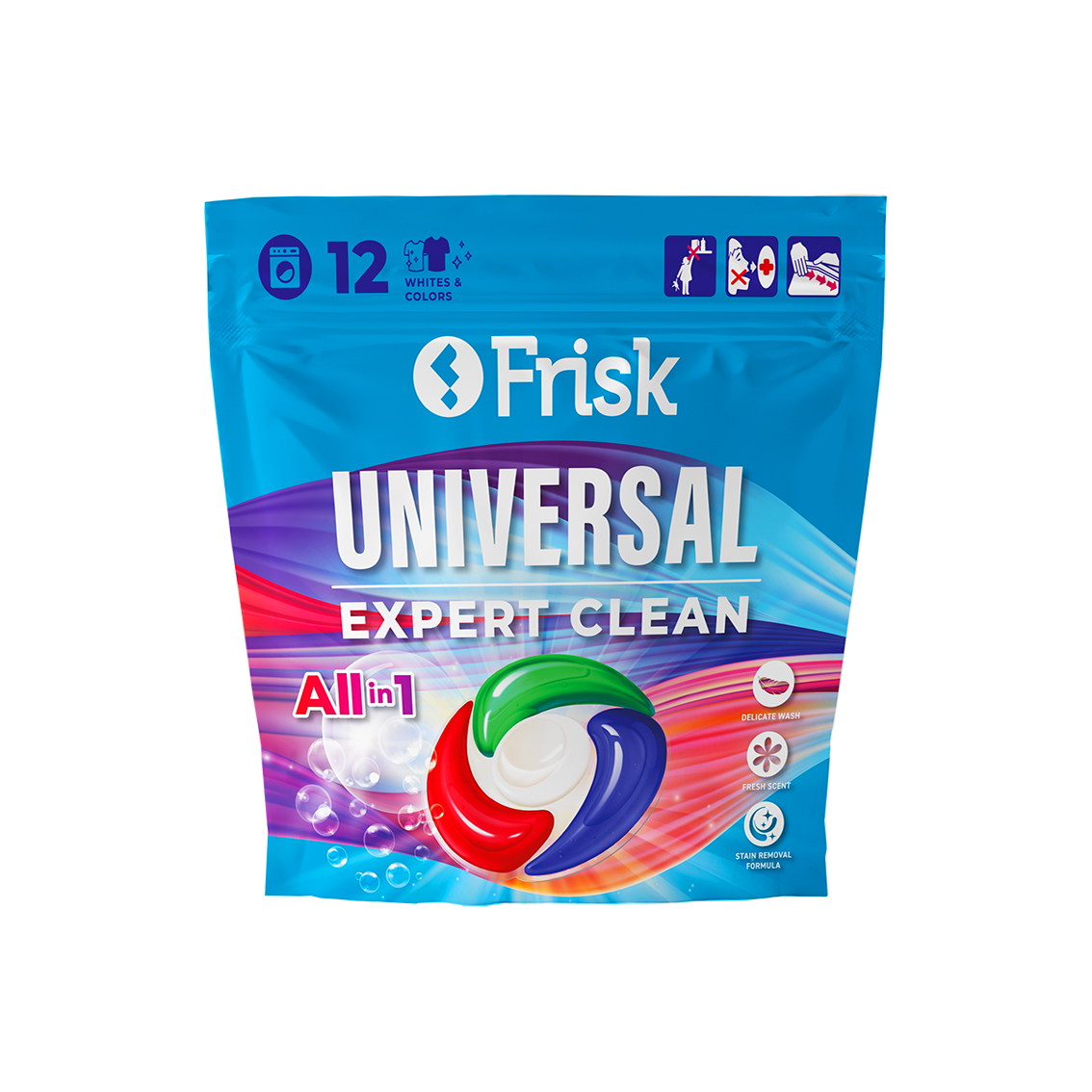 Frisk universal laundry capsules Expert Clean zip pouch packaging