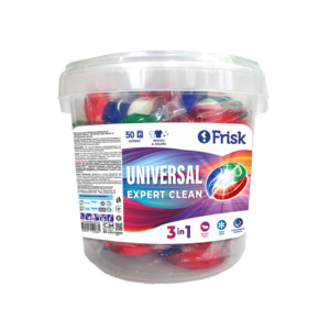 Frisk universal laundry capsules Expert Clean bucket packaging